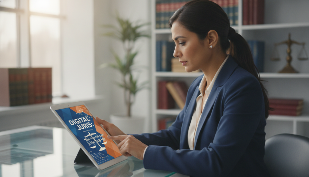 Advogado escrevendo conteúdo jurídico em tablet para blog, focado em marketing digital para escritórios de advocacia.